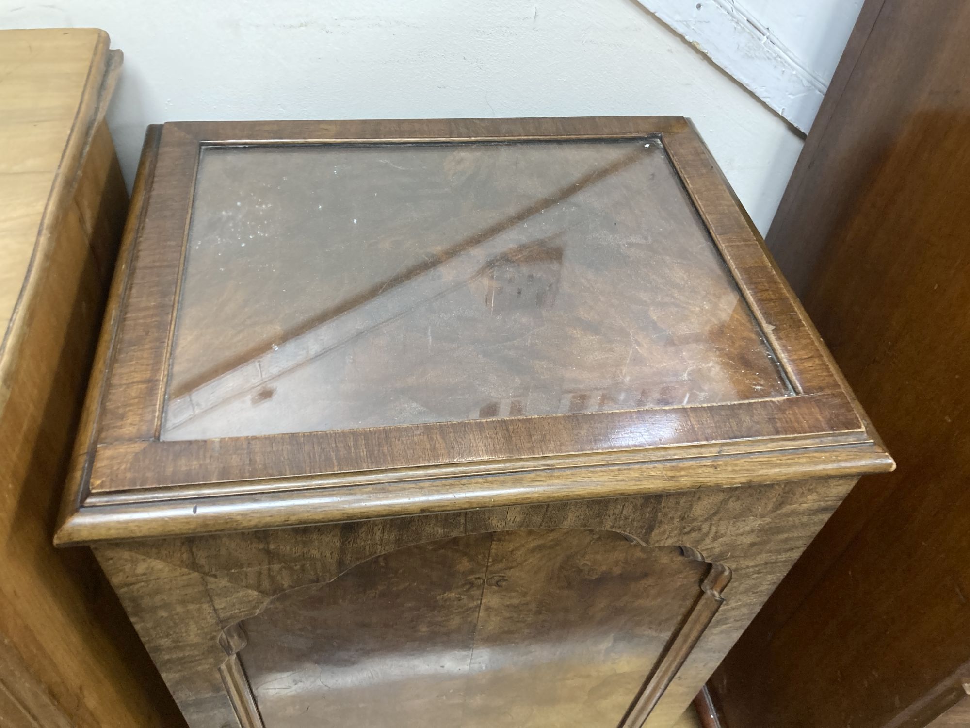 A Queen Anne revival walnut side cabinet, width 51cm, depth 42cm, height 93cm